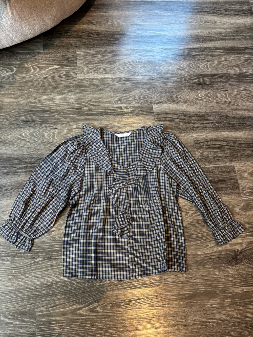 LC Lauren Conrad Navy and Gold Plaid Blouse